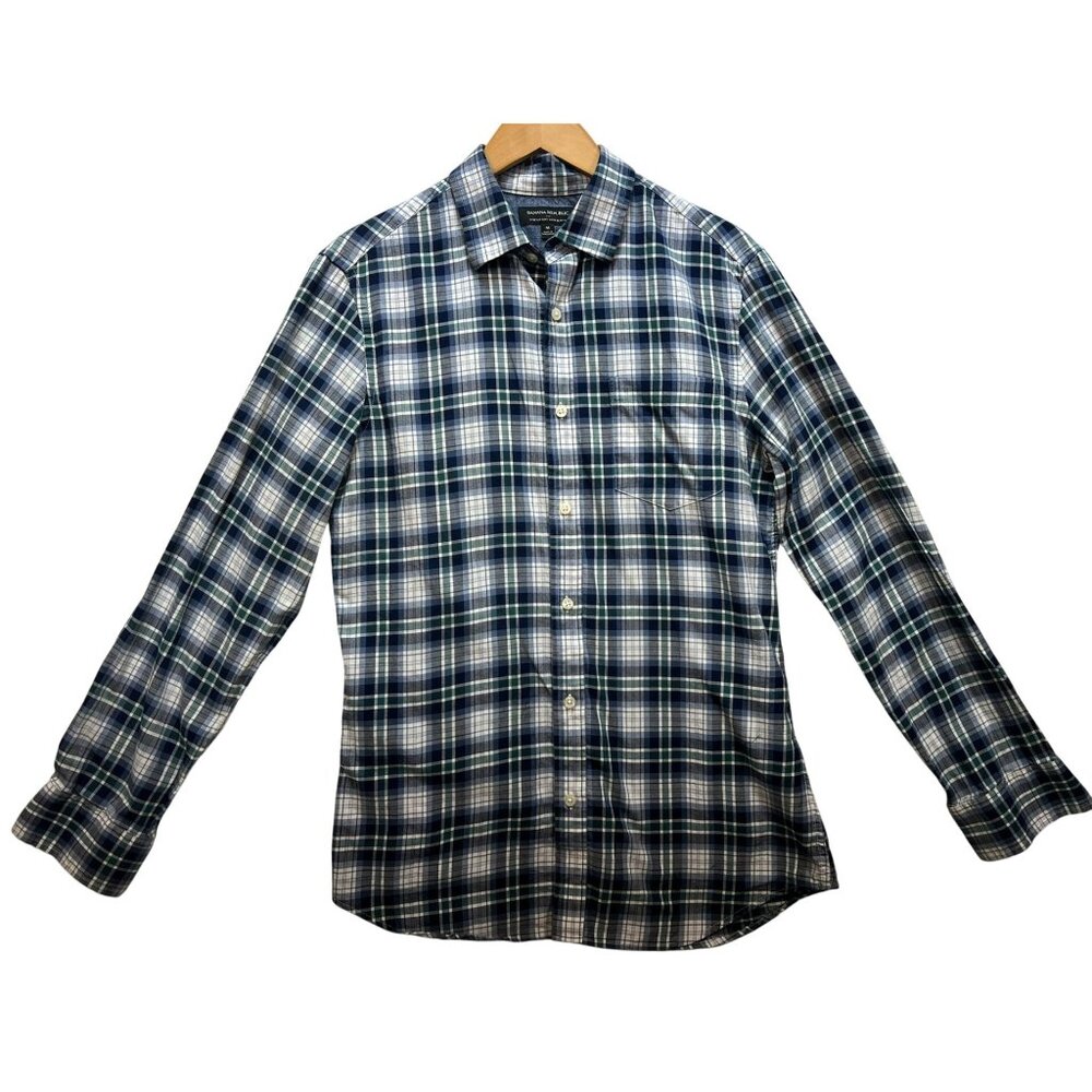 Banana Republic Men's Stretch Soft Wash Slim Fit Shirt Size M Blue White Plaid